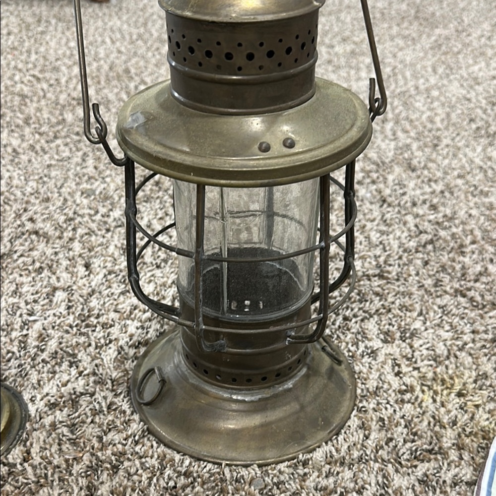 MARITIME, ANTIQUE, "PERKO" BRASS ANCHOR LIGHT with wedge wick and oil canister